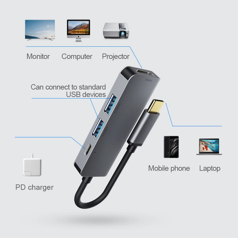 USB C концентратор Thunderbolt 3 телефонный адаптер кабель type к HDMI 0 PD для Samsung Note 8 9 Macbook
