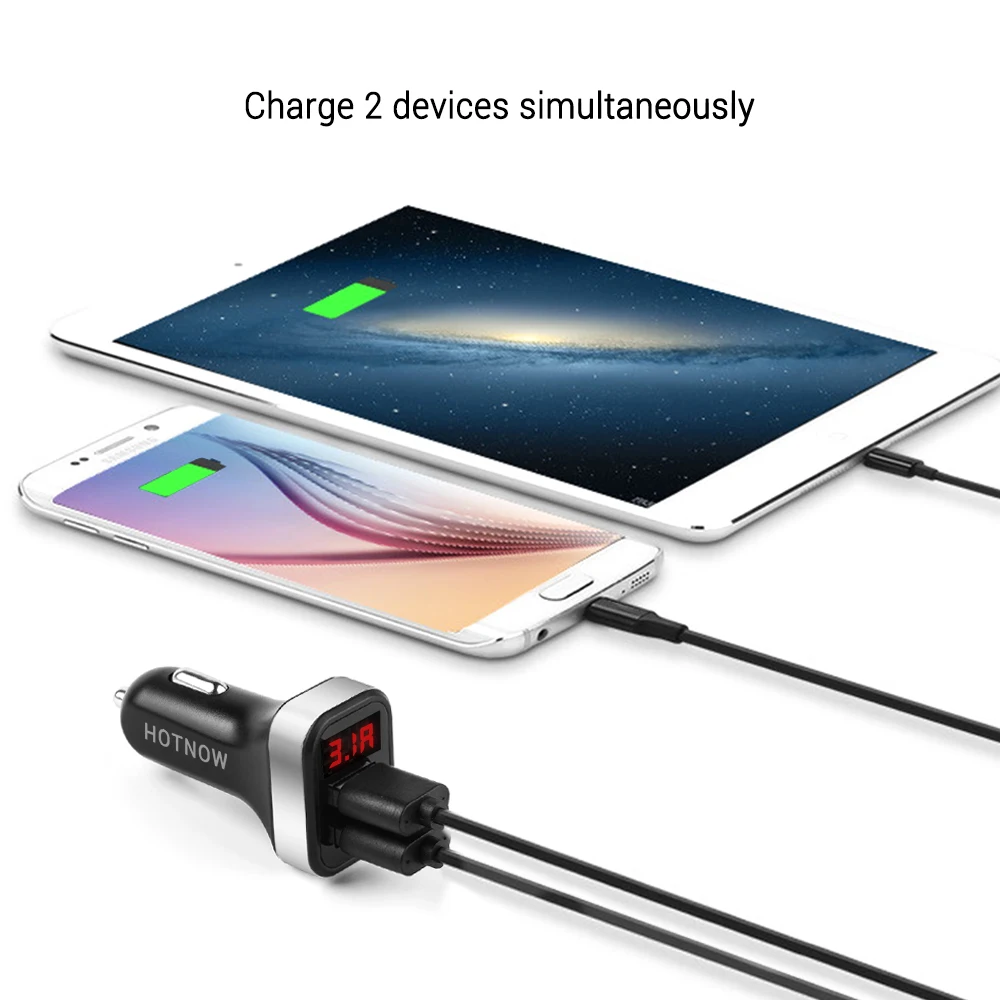 Hotnow USB Автомобильное зарядное устройство с цифровой светодиодный Дисплей 5 В 3A