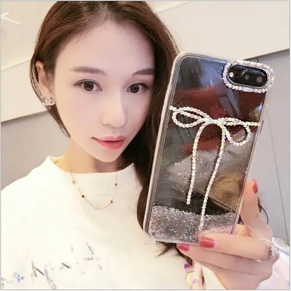 Модный Роскошный чехол для телефона Quicksand со стразами и розочкой IPhone Xs Max 6 7 8 Plus