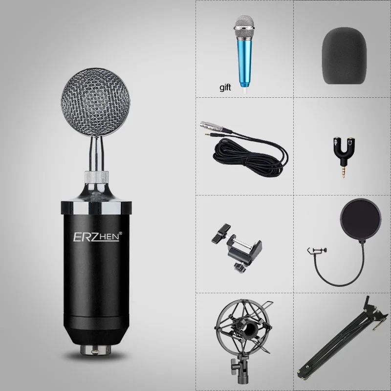 Профессиональный конденсаторный микрофон с подставкой ножничным кабелем XLR и