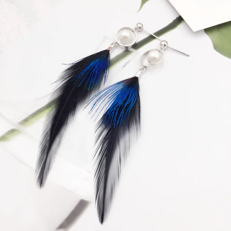 Fashion Real 925 Sterling Silver Earrings Simulated Pearl Feather Tassel Drop Earring For Women Jewelry Brincos | Украшения и