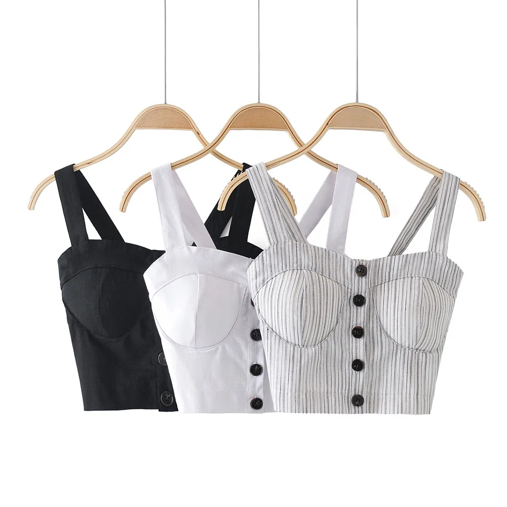 Женский укороченный топ из хлопка и льна майка с v образным вырезом эластичная