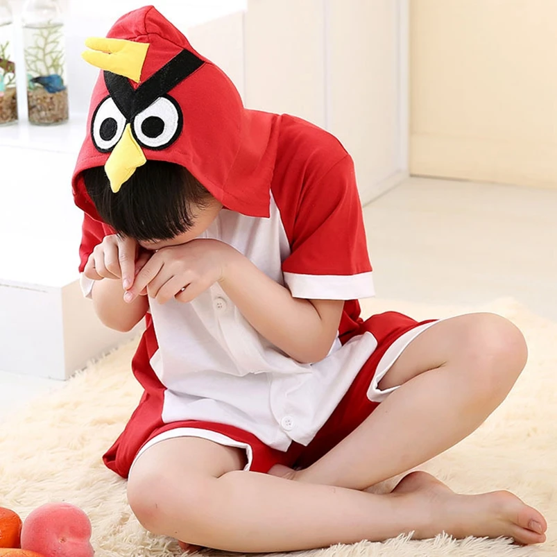 Kigurumi ползунки унисекс дети Красная Птица пижамы костюм животных Косплей лето
