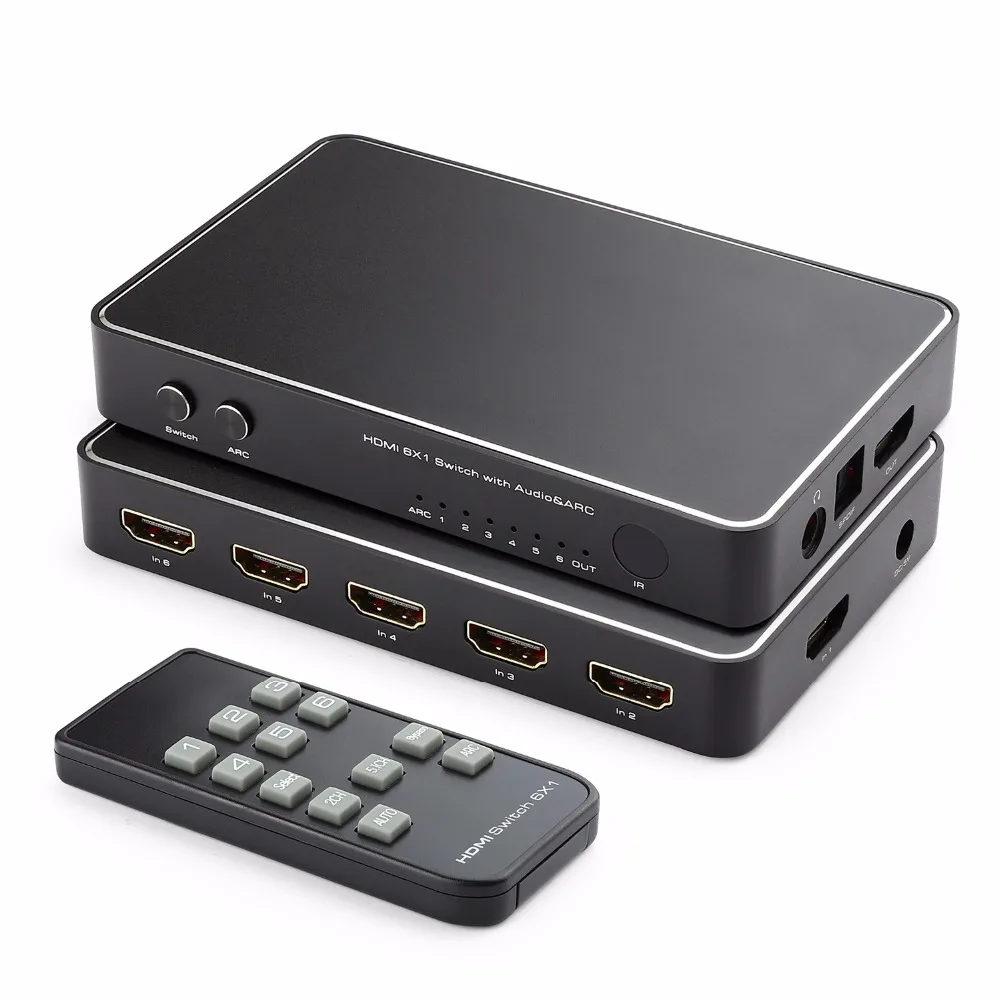 

6-портовый Переключатель HDMI 6x1, 4K x 2K, Селекторный концентратор 6 в 1 с оптическим Spdif Toslink + стерео аудиовыход 3,5 мм