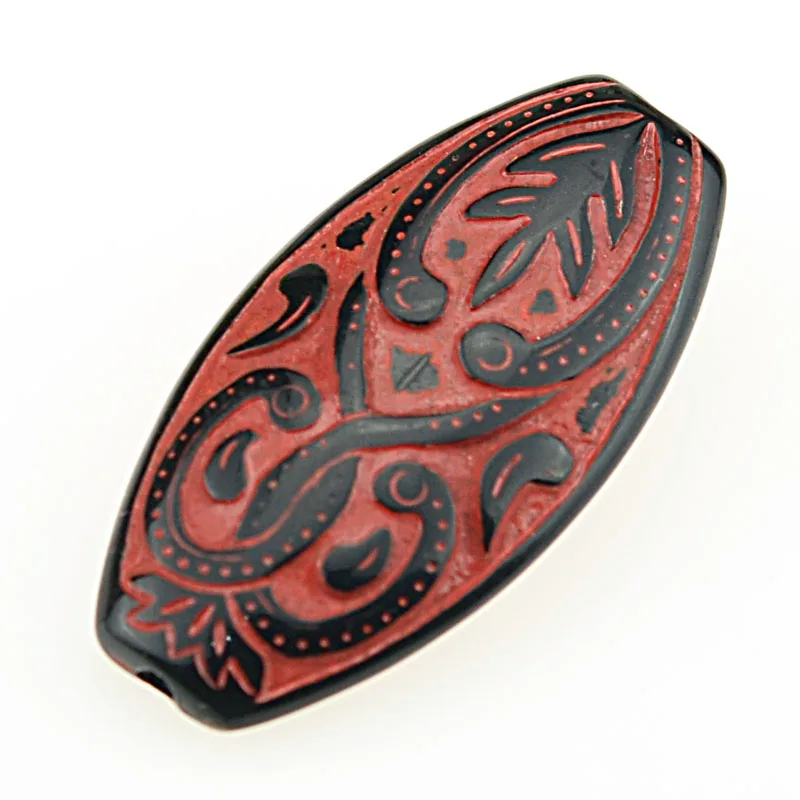 Black with Red Miasol 30 шт золотистого металла, узорчатые полоски, Плоские Овальные акриловые бусины Античного Дизайна для женщин, сделай сам, изготовление ювелирных изделий - Цвет: Black with Red