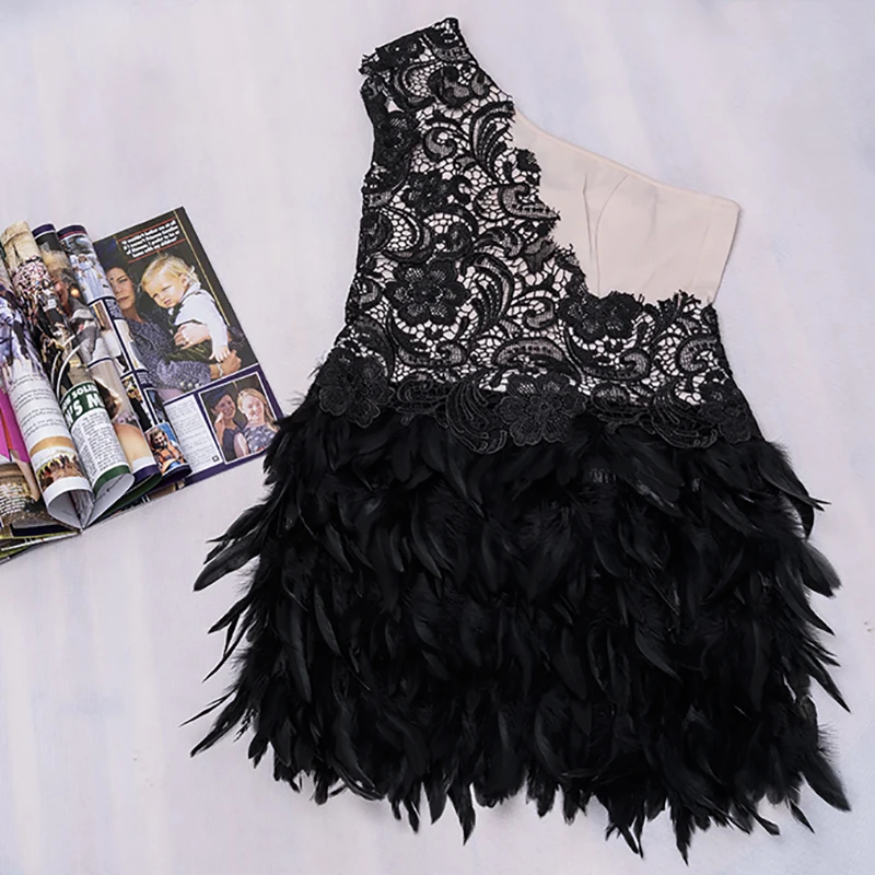 Стиль №. A168 сексуальное черное платье с перьями на одно плечо|dress style|style dressfeather dress