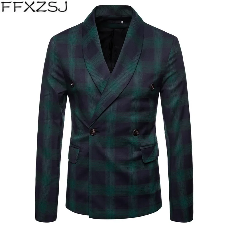 FFXZSJ New Arrival Hot Sale Business Mens Blazer Casual Blazers Men Lattice Formal Jacket Double-Breasted Dress Suit Jackets | Мужская