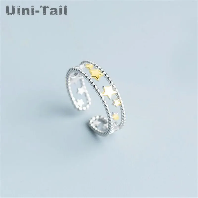 

Uini-Tail classic hot 925 sterling silver double-layer five-pointed star open ring fashion exquisite Galaxy ring simple fashion
