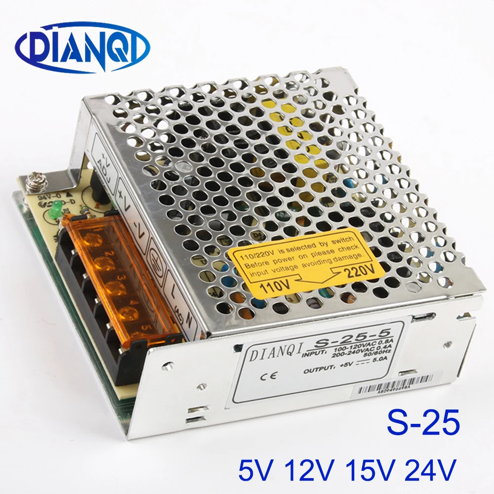 DIANQI S-25-5 S-25-12 S-25-15 S-25-24 импульсный источник питания светодиодного табло для Светодиодные ленты света S-25W 24 V 15 V 12 V 5 V одиночный выход ac dc
