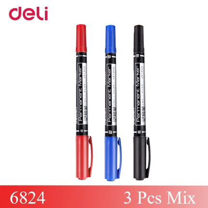 3PCS Deli 6824 Permanent Markers Dual Tip Pen 0.5mm/1mm Black Blue Red Water Proof Fast Dry Office Stationery Permanent Marker
3PCS Deli 6824 Permanent Markers Dual Tip Pen 0.5mm/1mm Black Blue Red Water Proof Fast Dry Office Stationery Permanent Marker