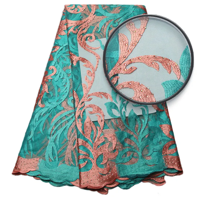 Оптовая продажа Нигерии кружевной ткани 2017 вышитые отделкой Африки Французский