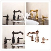3 colors solid brass 2 handle widespread bathroom sink faucet lavatory faucet mixer double handle tap deck mounted