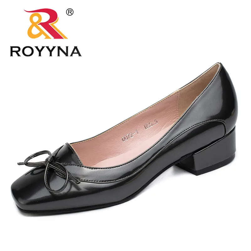 ROYYNA/Новое поступление; модные стильные женские туфли-лодочки; женские модельные туфли с бантом; женские офисные туфли с квадратным носком; женские туфли с закрытым носком - Цвет: DARK   GRAY