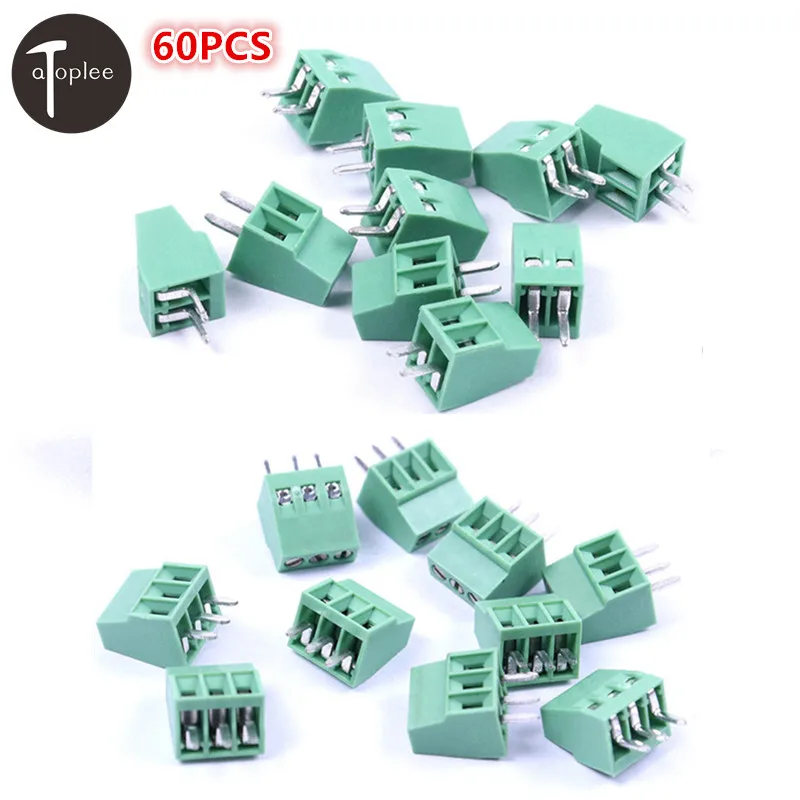 Оптовая продажа 60 шт 2 полюса/2Pin и 3 полюса/3Pin 54 мм PCB Универсальный винтовой