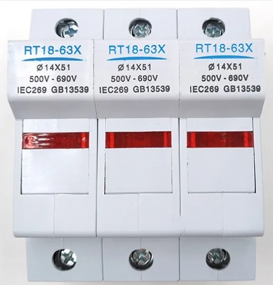 Основание предохранителей: Φ 63a 3P 380V-500V / RT18-63X 500V-690V (крепление на