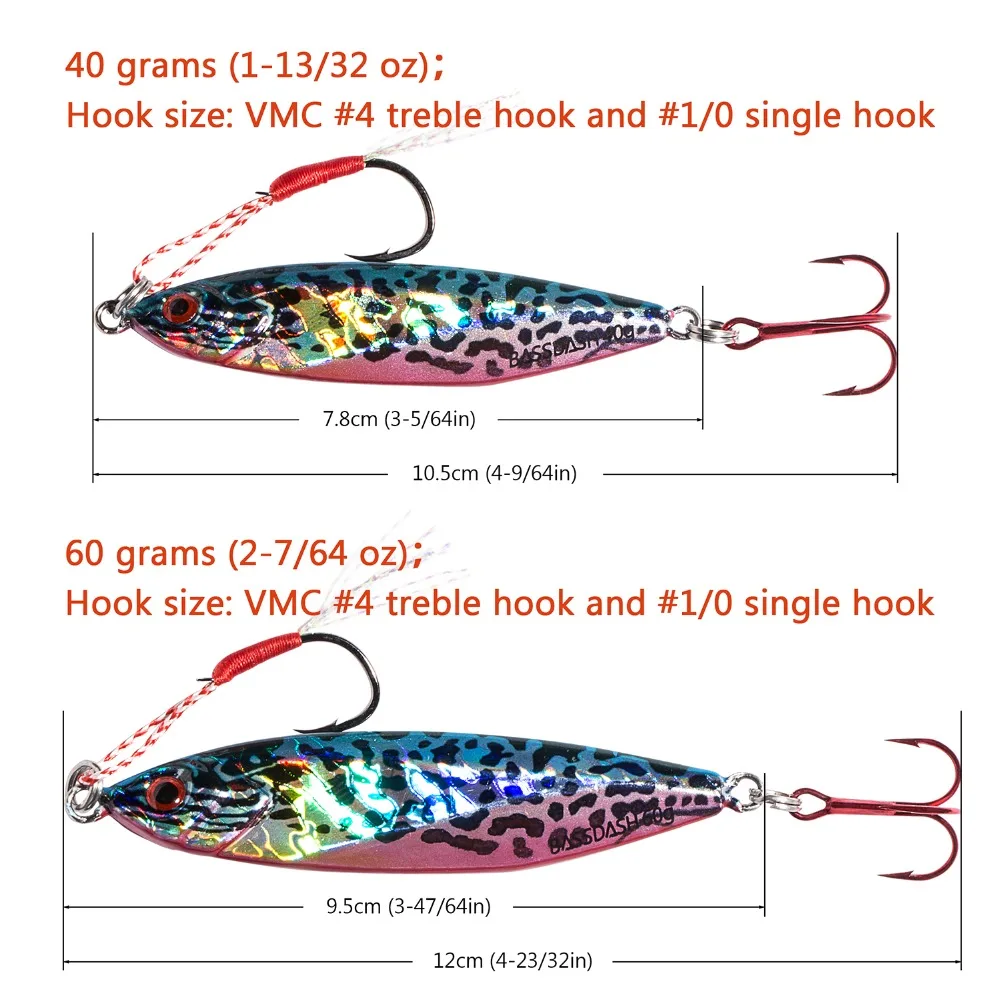 Приманки Bassdash Shadow с крючками VMC 40/60 г для морской и пресноводной рыбалки 5 шт. в