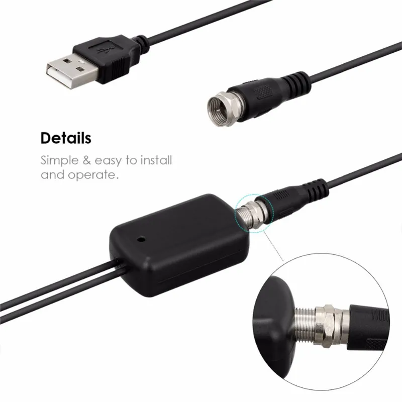 

HDTV Antenna Amplifier Signal Enhancer Enhanced Channel New Lighted Amplifier Adapter Black