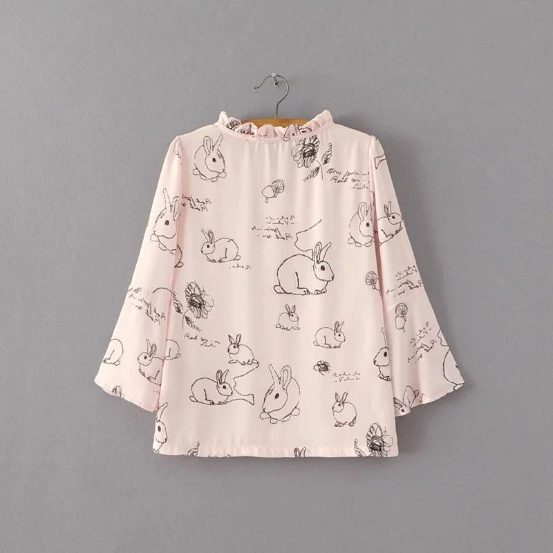 Summer 2016 Women Blouse Shirt Three Quarter Sleeve Printing Patchwork Stand Collar Loose Tops Pink Color CW2198 |