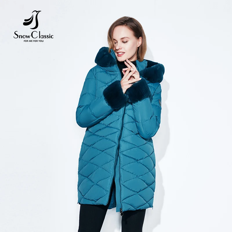 SnowClassic Winter Women Coat Jacket Woman Parka Long Теплый воротник высокого качества / рукав Зимний