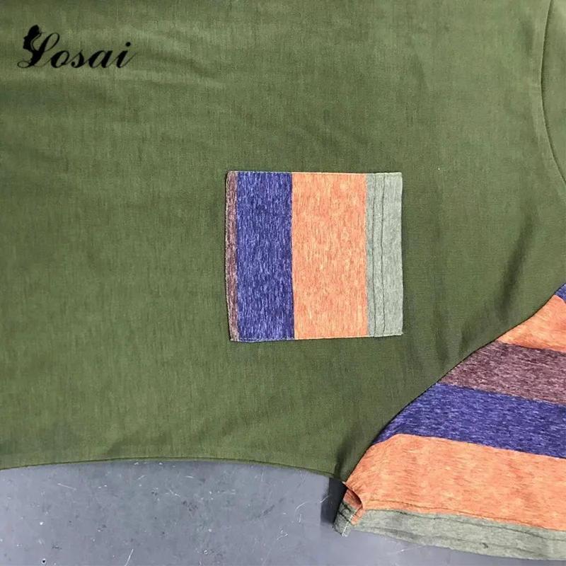 Женская футболка с карманом в полоску Повседневная летняя женская коротким