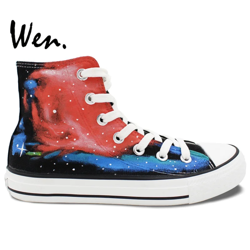 Вэнь ручная роспись дизайнерские оригинальные синие и красные кроссовки с