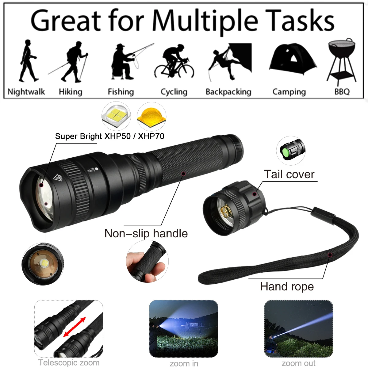 

60000Lumens 4400mA LED Flashlight xhp70.2 Ultra Bright Waterproof linterna led Torch xhp50 18650 Best Camping Outdoor light