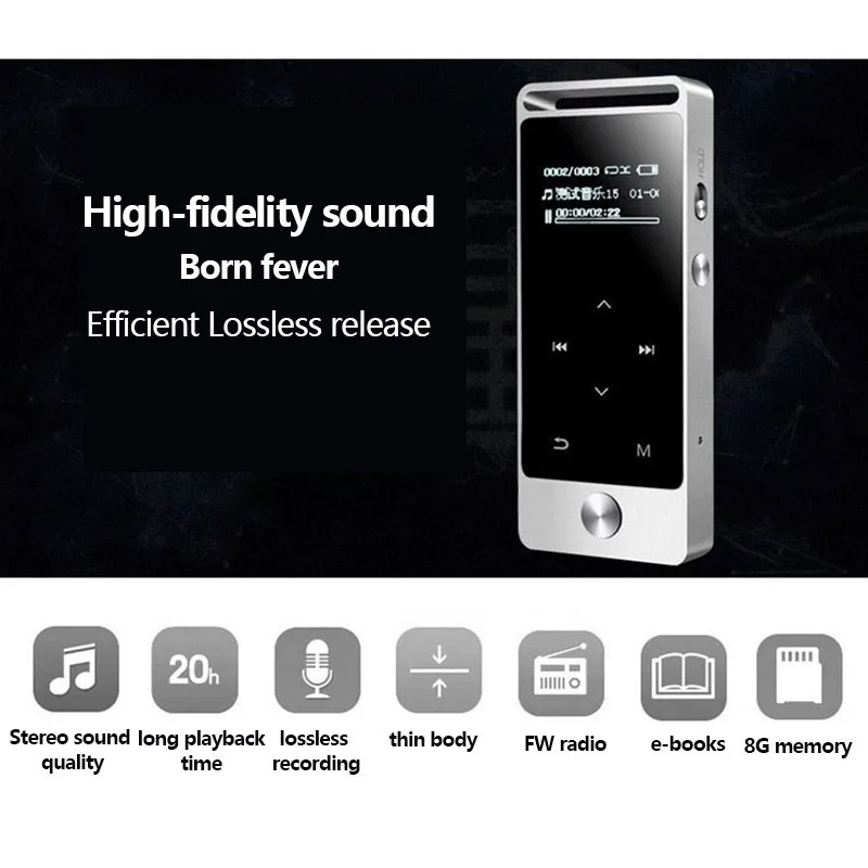 Лидер продаж! Портативный мини MP3-плеер 8 Гб Сенсорный экран Hi-Fi музыкальный mp3-плеер без потерь с fm-радио Поддержка TF карты карманы запись