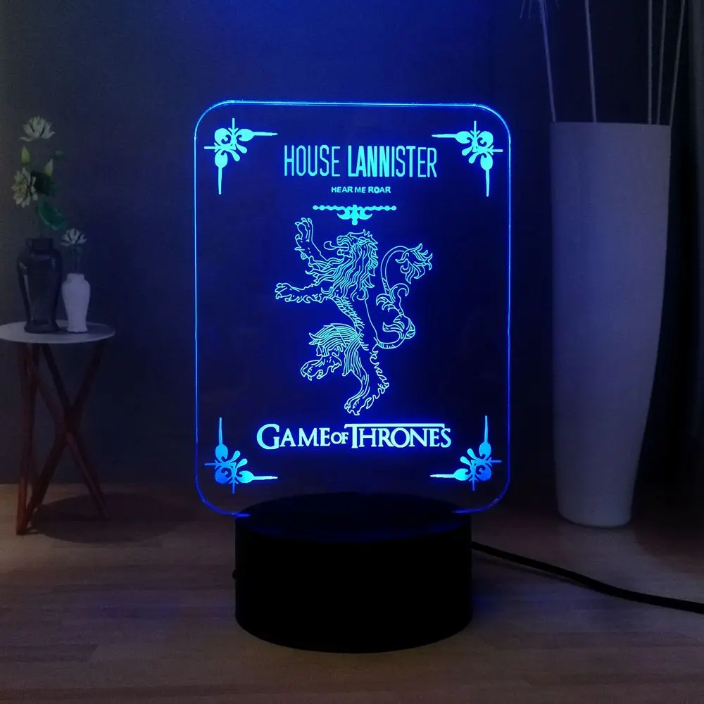 Бесплатная доставка светодиодный 3D оптический ночное освещение в доме LANNISTER Игра
