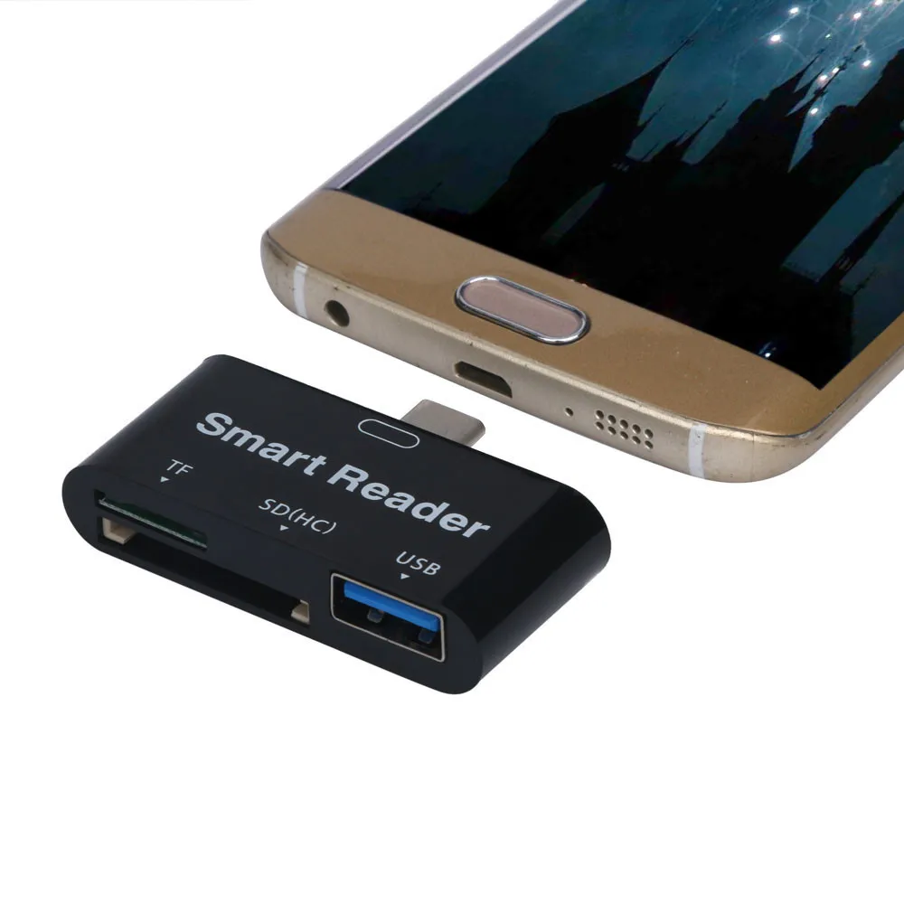 Черный Usb type-C OTG Смарт-ридер TF/SD(HC)/USB адаптер(3 в 1)+ Usb кабель очень маленький и легкий, простой в использовании и носить без драйверов - Цвет: Черный