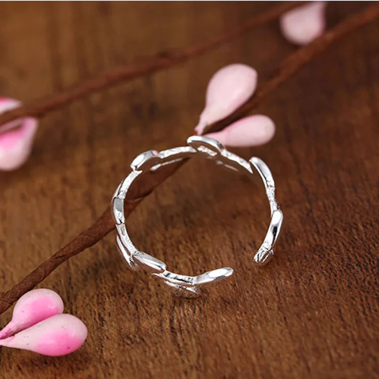 Новое поступление оригинальные регулируемые серебряные кольца в виде листьев