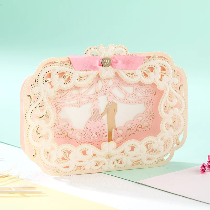 Лазерная резка розовый цвет невеста жених вместе Свадебное приглашение | Дом и