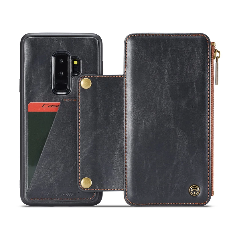 Съемный кожаный чехол для Samsung S9 Plus кошелек на молнии держатель карт Магнитный