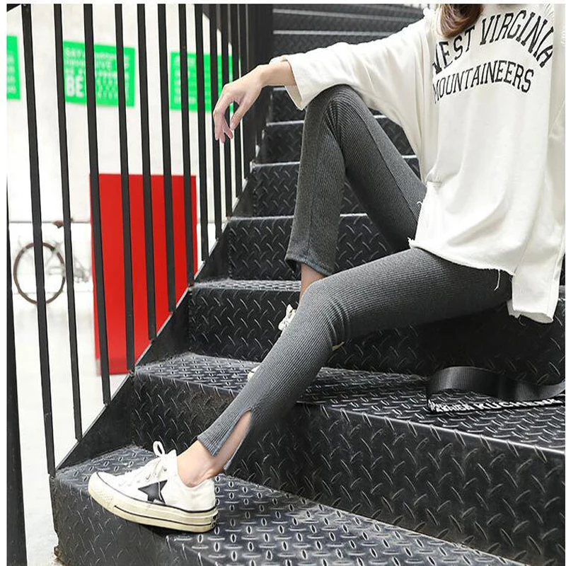 Shikoroleva Leggings Women Girls Vertical Strip Rib Elastic Stretch Cotton Jeggings Solid Color Black Navy Red Ladies Bottoms | Женская