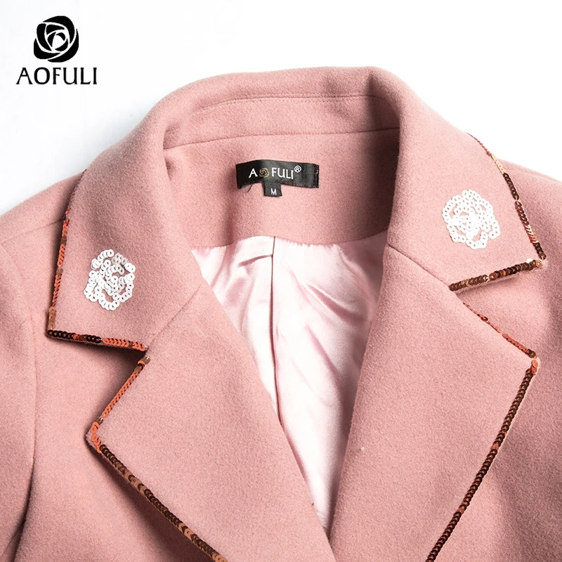 AOFULI M Xxxl 4xl 5xl женское длинное шерстяное пальто с блестками и оленем Длинные Топы