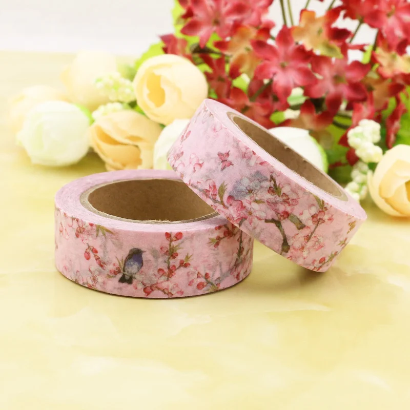 

1 roll Blooming Flowers & Birds Washi Tape DIY Scrapbooking Sticker Label Masking Tape School Office Supply