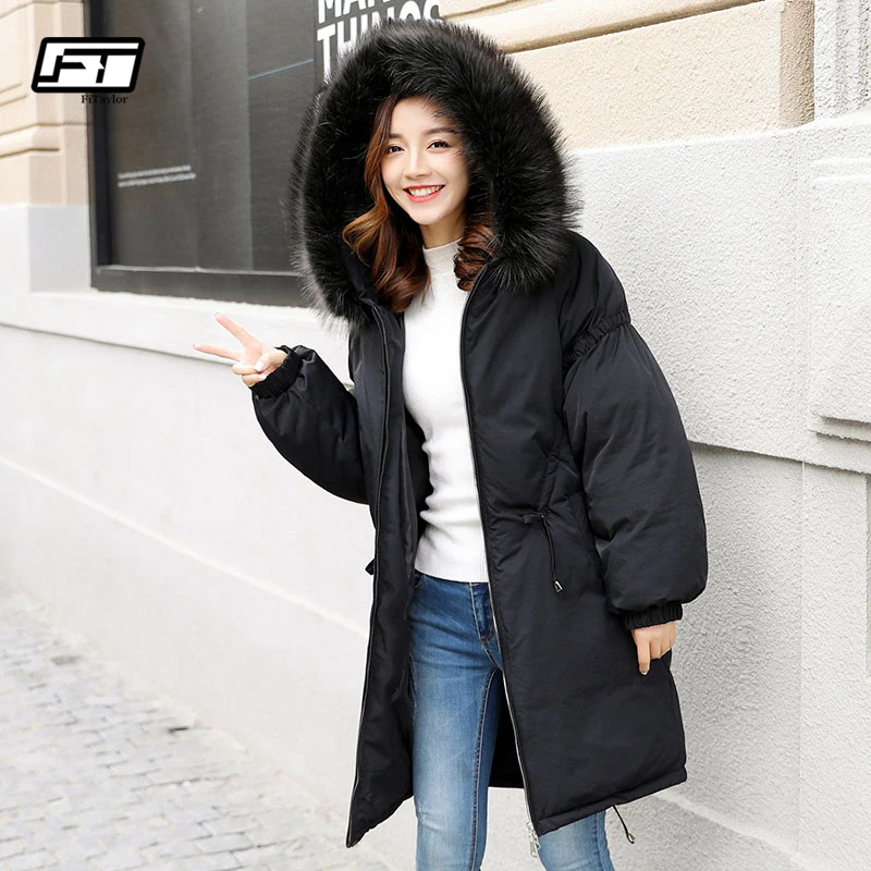Fitaylor зимние парки с капюшоном из натурального меха енота куртки пуховики на