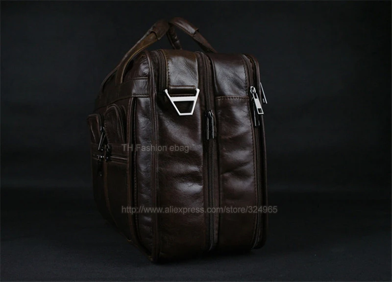 Luxury Genuine Leather Men's Briefcase Business Bag Leather Laptop bag 15.4