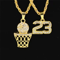 uodesign hiphop jewelry sport man and basket ball number 23 hoop gold color pendant box chain necklace for menwomen gifts