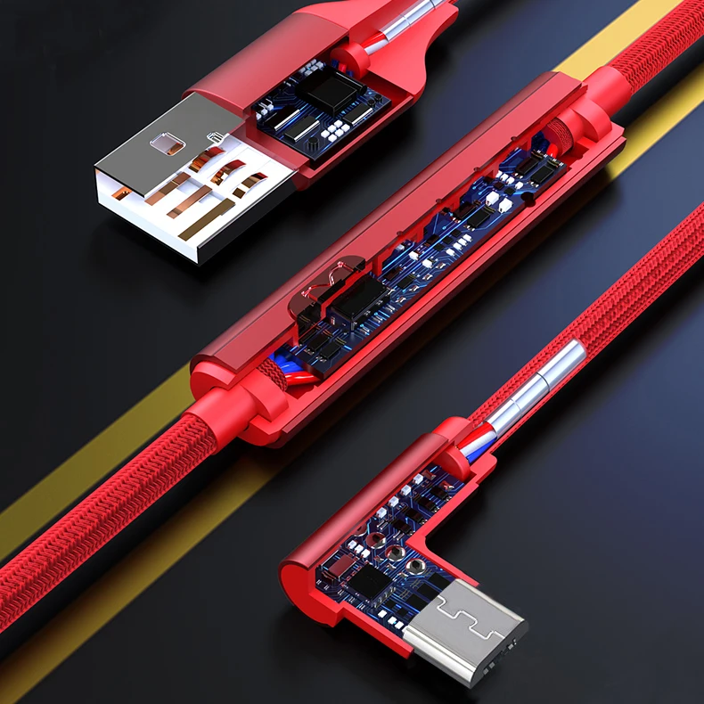 1 м 2 кабель Micro USB 90 градусов с таймером нейлоновый Плетеный 2.4A для быстрой зарядки