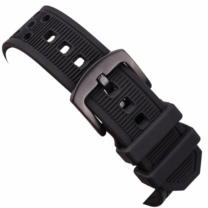 Silicone Watchbands Black Waterproof Soft Rubber 22mm Watch Band Strap Watch Accessories 316l Steel Buckle