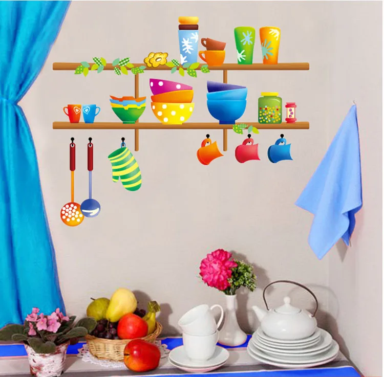 Мультяшная Милая кухонная посуда художественный Настенный декор плитка шкаф