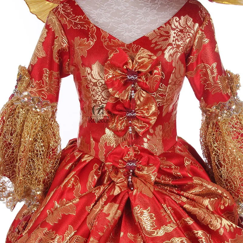 Rolecos бренд дамы Средневековый Ренессанс викторианские платья красное золото