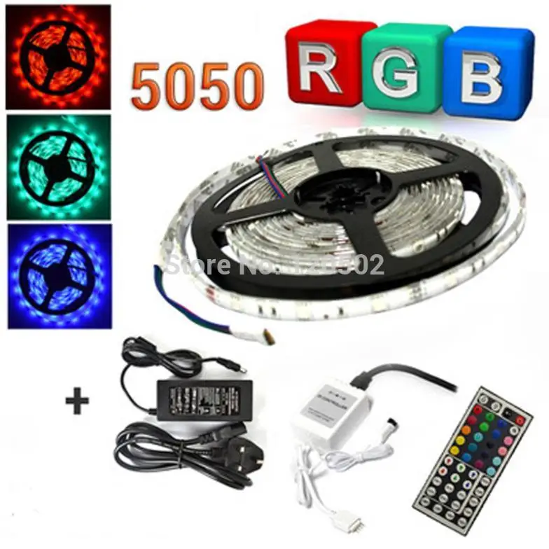 Водонепроницаемый 5M RGB 5050 SMD150 светодиодный полоски светильник A + 44 клавишный ИК