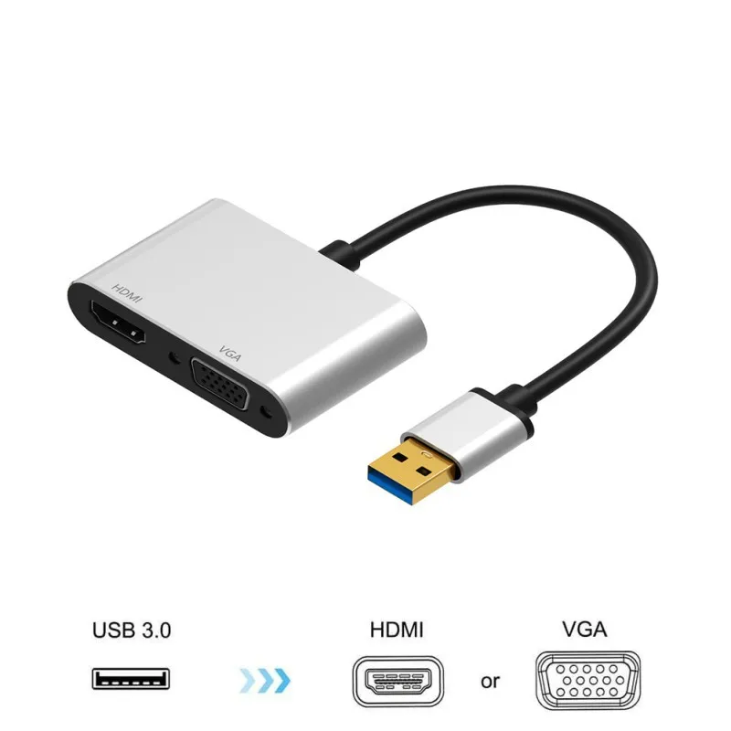 Universal 2 in 1 USB to VGA HDMI HD 1080P 4K Multi-Display Converter Audio Video Cable USB3.0 Adapter Dual | Мобильные телефоны и