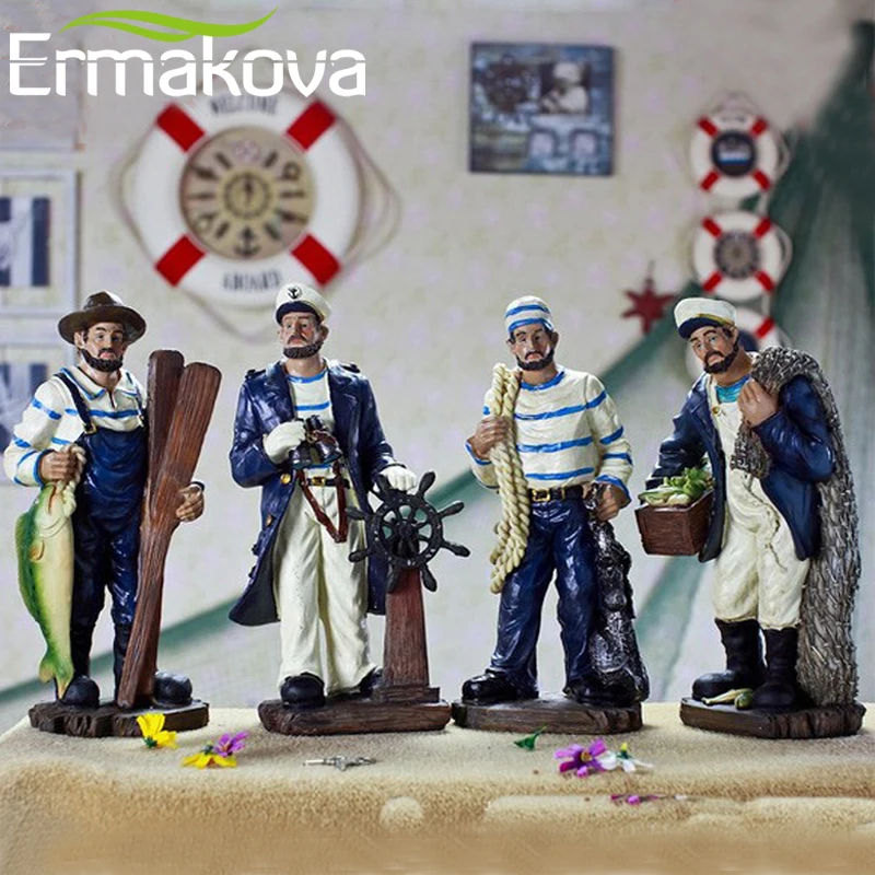 

ERMAKOVA 1 Pc 34cm(13.3") Resin Sailor Figurine Captain Fisherman Statue Marine Crew Navy Aquarium Terrarium Mediterranean Decor
