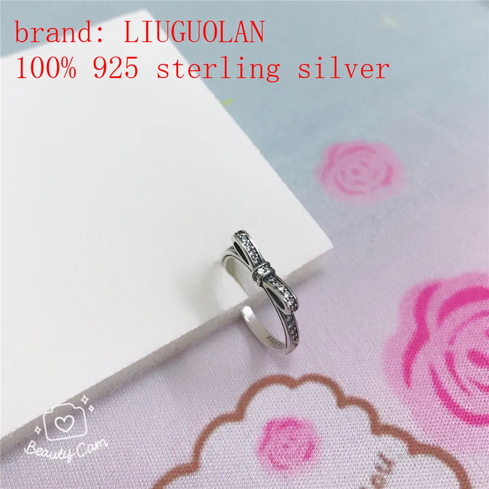 LIUGUOLAN 100% 925 sterling silver rings butterfly bow decoration charms beads ring fashion women DIY jewelry with clear cz | Украшения и
