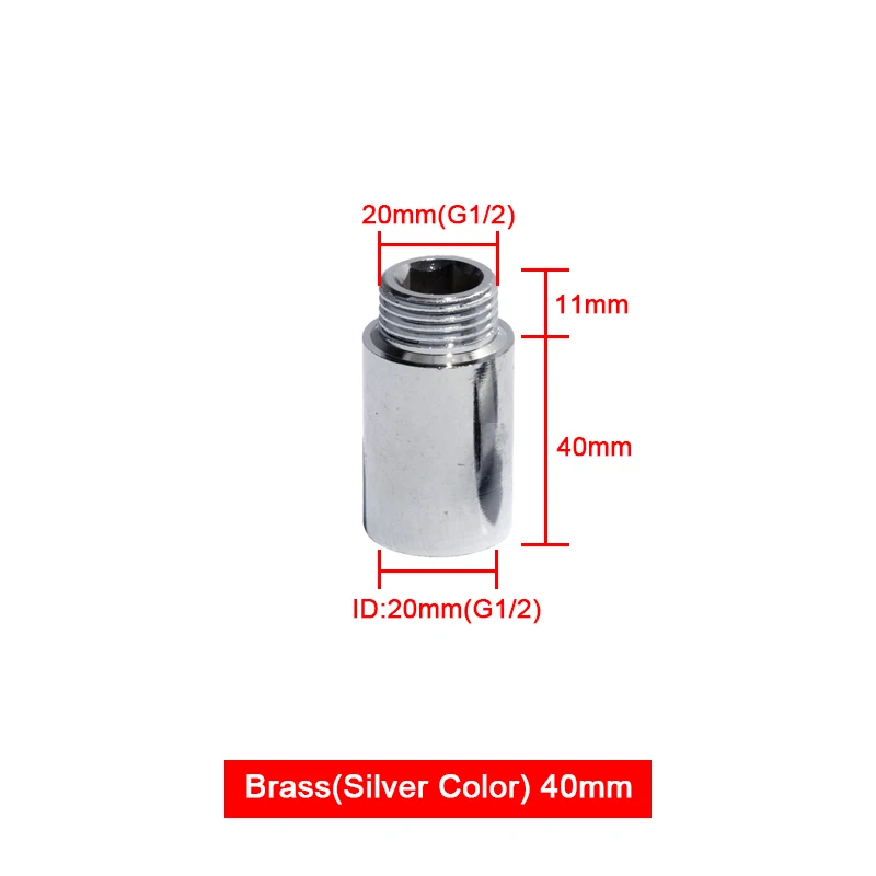 Silver brass 40mm Удлинительный фитинг 20 мм Наружная резьба 1/2 ''соединение водопроводных труб фитинг 10/15/20/30/40/50 мм удлинить латунный фитинг - Цвет: Silver brass 40mm