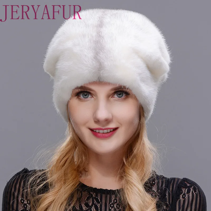 Женская меховая шапка JERYAFUR теплая зимняя из натурального меха норки