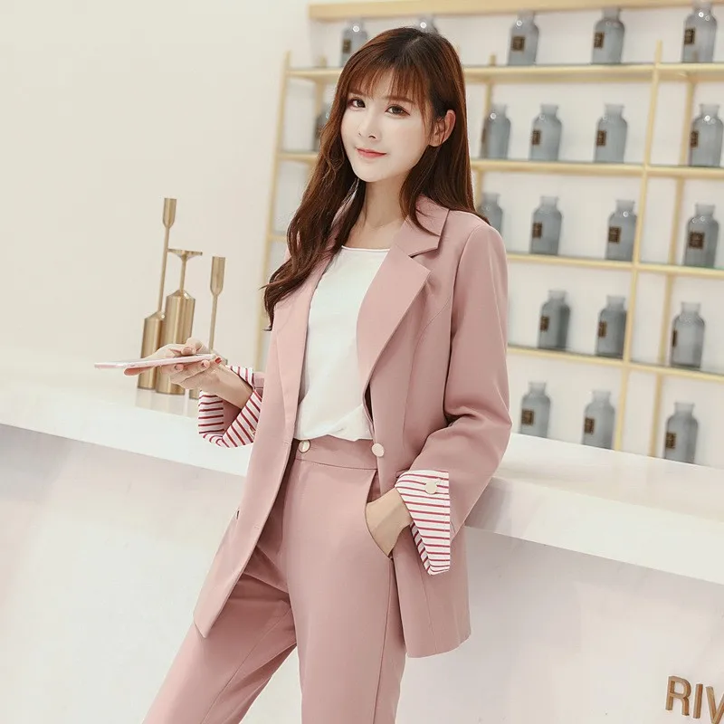 

2019 New Elegant Office Lady Casual Suits Autumn Winter Two Piece Set Blazer+Pants Women Slim Thick Business Work Suit Female