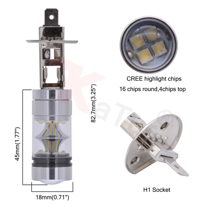 2 шт. H1 100 Вт высокомощный головной светильник светодиодный 20 SMD 1800LM
